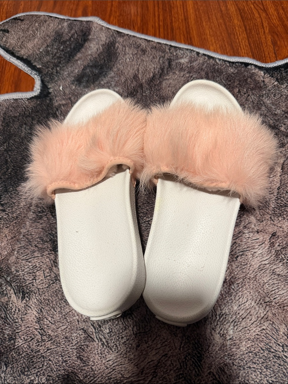 UGG Pink Faux Fur Slide Slippers with White Footbed